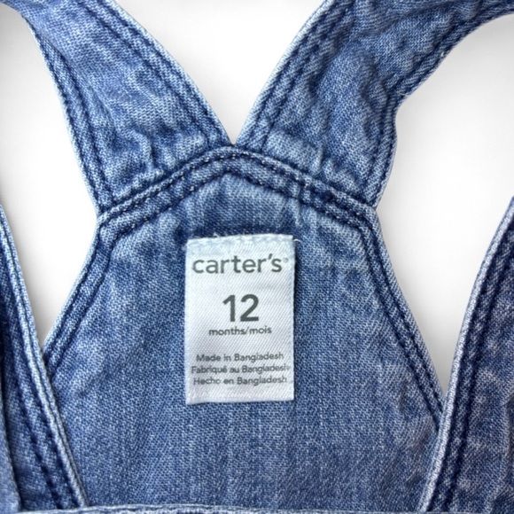 Carter’s 12 Months Girl Denim Shorts Overalls Adjustable - Picture 5 of 5